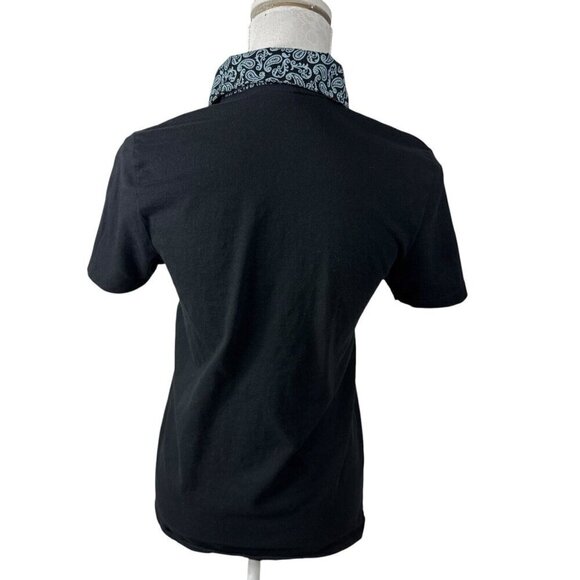 Asos Women's XS 100% Organic‎ Cotton Contrast Collar Polo Shirt Black Blue - Picture 3 of 14